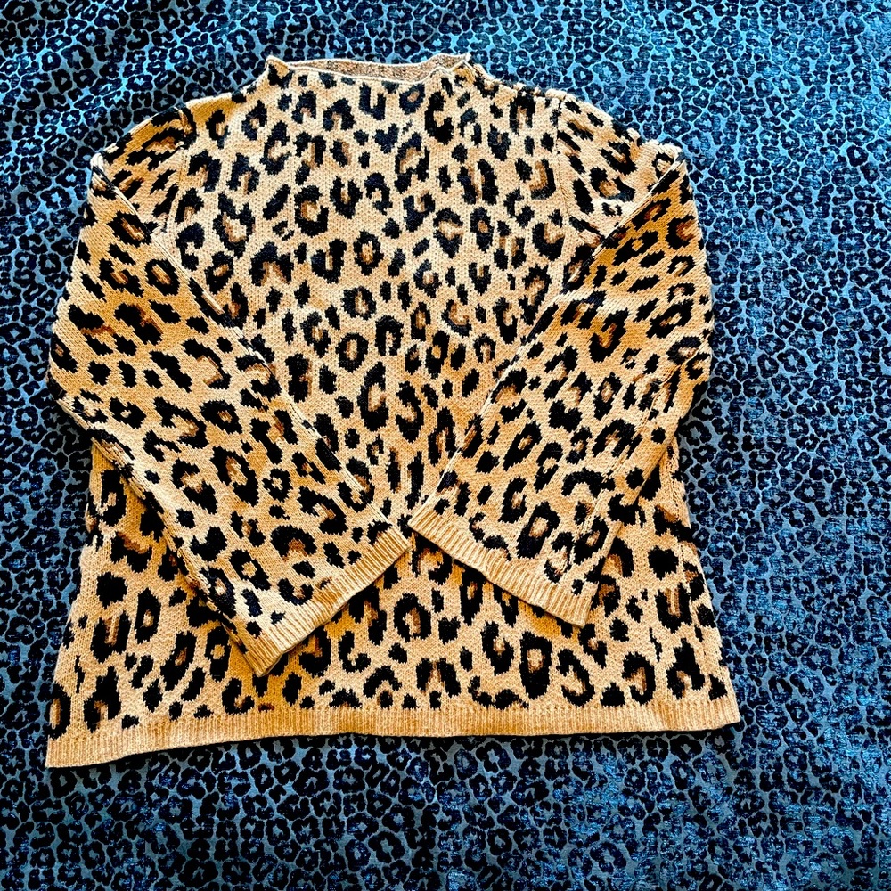 Leopard mock neck sweater